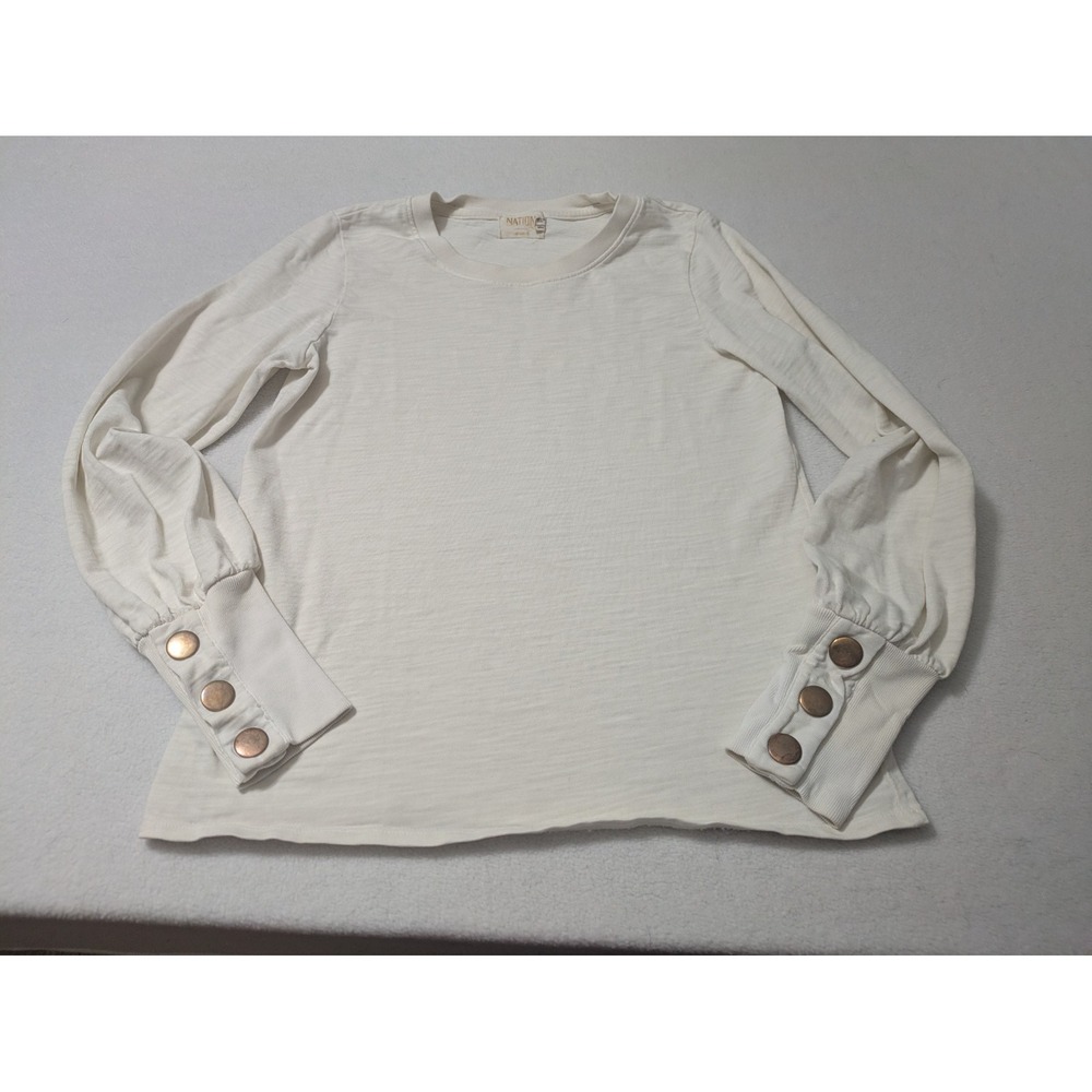 Nation LTD Johnnie Gold Snap Long Sleeve Tee Cream Ivory XS Top